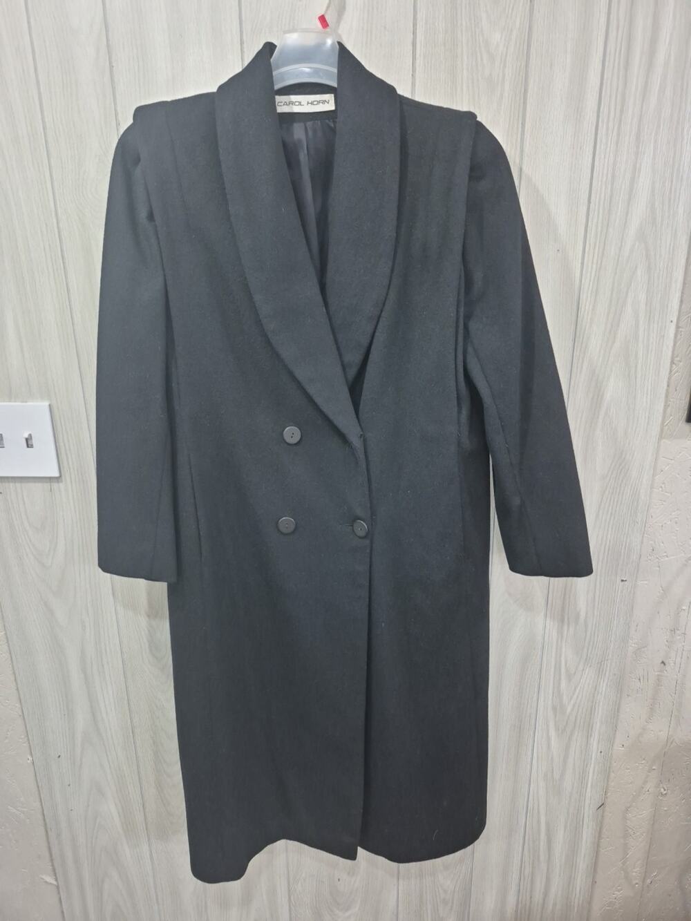 Carol Horn Womens 100% Wool Black Trench Coat Size 16 Warm Business Mobwife Goth